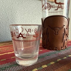 Libbey Bamco Vtg Tumbler Shot glass Set Glass Leather Holder Western Longhorn