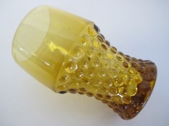 VINTAGE 3¾» AMBER BUBBLE BASE JUICE GLASS FROM SIBLEY HOME, ROCHESTER NY 3/25/76