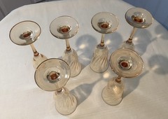 Set Of 6 Amber Gold Swirl Pattern Champagne Flutes