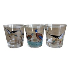 Vintage Federal Glass Sportsman Old Fashioned Whiskey Glasses Game Bird Set of 3