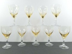 9 Fostoria Vogue Gold Tint Wine Glasses Set Vintage Yellow Bar Stemware MCM Lot