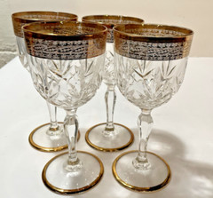 Set 4 Vintage Royal Crystal Rock RCR Gold Trimmed Stemmed 7″ WINE/Water Glasses