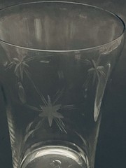 Vintage MCM Atomic Starburst Cut Etched Clear Pitcher And 5 Glasses Barware Set