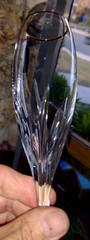 2) Lenox CHAMPAGNE FLUTES Spiral Cut CLEAR w/ GOLD Rim #LC86 Signed 10″ EXC