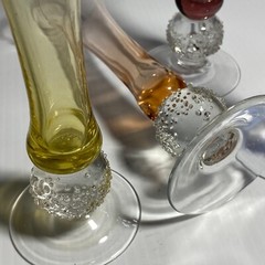 Vintage Hand Blown Glass Multi-color Champagne Flutes w/Icy Ball Stems 2.5oz – 4