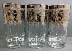 Vtg Silver Fade Etched Grape 6 pc Glasses Highball Ombre MCM Dorothy Thorpe