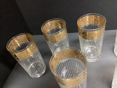 7 VTG MCM Culver Tyrol High Ball Tumbler 22K Gold Gild Band Vertical Cut Barware