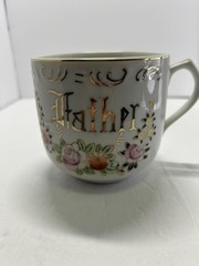 Vintage Gray Porcelain Mother Father Floral Cups Mugs Set Of 2 Unmarked Gold