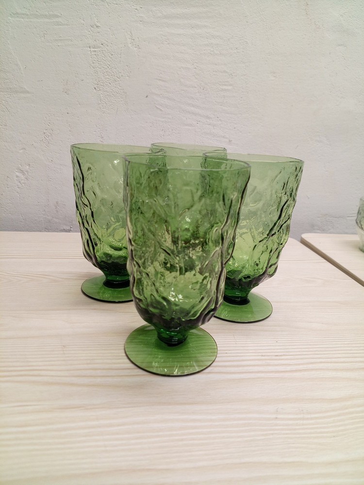 VTG Set of (4) Seneca Driftwood In Avocado Green Footed Tumbler Glasses