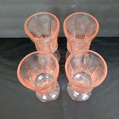 Vintage Indiana Pink Madrid Recollection Glass Footed Water Goblet Set Of 4