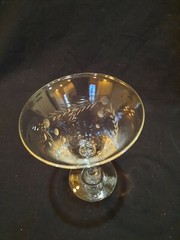 Lot of 6 Elegant Wheel Cut Stemware Etched Draped Leaves and Dots Vintage