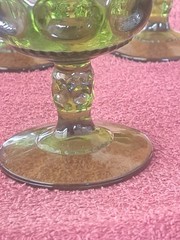 Indiana Glass King’s Crown Thumbprint Avocado Green Goblets VTG MCM. Set of 4
