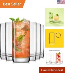 6pc Faye 13oz Tall Highball Glasses – Dishwasher Safe for Effortless Enjoyment