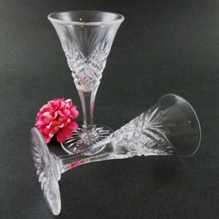 2 antique ABP Cut Glass CORDIALS – Flared Bowl Trumpet shape – 1 oz., 4.5″ tall