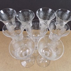 9 Heisey Minuet Etched Small Wine Glasses 6″ Tall 2.5 Ounce