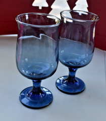 2~1970s LIBBEY Tulip Dusky Blue Water Goblets 6 1/2″ H Blown Glass Vintage
