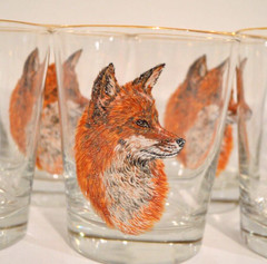 West Virgina Glass Company MCM Fox Pattern Lowball Old Fashion Glass Set of 7