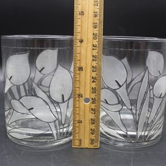 Vintage Culver Frosted Calla Lily Black Double Old Fashioned Rock Glass Set of 2