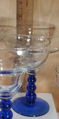 2 Libbey Metropolis Blue Margarita Glasses 6″ bead ball cobalt stem