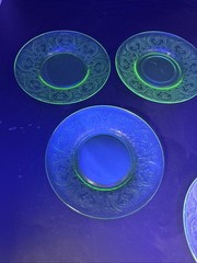 Lot Of 5 Uranium Indiana Glass Horseshoe Cup & Saucer Sets Green Depression GLOW