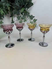 4 DECO FARBERWARE CAMBRIDGE MORGANTOWN CHROME LIQUOR COCKTAIL GLASSES Hand Blown