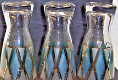Vintage Libbey Emerald Diamond Pilsner Glasses MCM 22k Gold Teal Green Set of 3