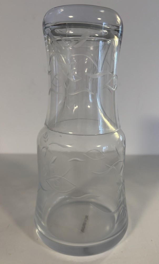Tumble Up Carafe & Tumbler Bedside Water Clear Etched Glass Set 8” Tall