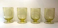 Vintage Set of 4 Yellow Art Glass Air Bubbles Stemmed Goblets 4.5 x 3» 8 fl oz