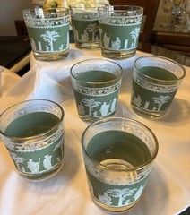VTG Wedgwood Jasperware Hellenic Jeanette Green Greek Cocktail Glasses Set of 7.