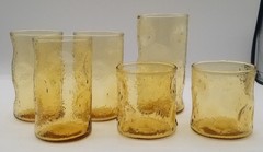 Vintage MCM Amber Dimpled Pinched Drinking Glasses Various Barware Set of 6
