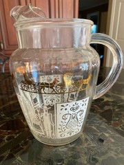 Anchor Hocking Butterprint Pitcher Amish Horse Carriage MCM Vintage
