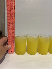Set 6 MCM Blendo SUNNY Yellow JUICE GLASSES Gold Rim Vintage Frosted 3 3/4″