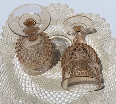 VTG INDIANA GLASS DIAMOND POINT PINK WATER GOBLETS WINE GLASSES SET OF TWO,MINT