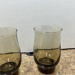 Libbey Amber Flat Tumblers Tulip Shaped Vintage Set Of 2 Weighted Bottom 5.25” T