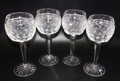 Set of 4 Cut Diamond Crystal Clear Wine Hocks Signed STC
