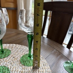 6 Vintage Green Stemmed, Clear Glass Etched Grapes And Leaves 5 Oz Wine Glasses