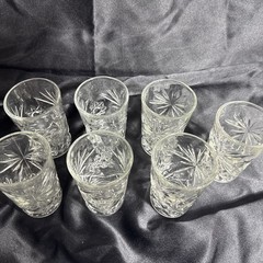 Set Of 7 Anchor Hockings Early American Prescut Tumblers Juice Glasses 3.75”.