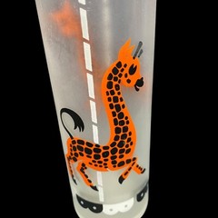 Libbey Carousel Tumblers Vintage Highball Frosted Deer Giraffe Circus Set of 2