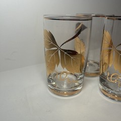 Vintage Gold Grape Leaf Set of 3 Drinking Juice Glasses