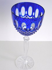 BOHEMIAN COBALT CASED CUT TO CLEAR CRYSTAL WINE GOBLET