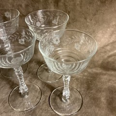 Libbey Rock Sharpe Crystal Liquor Cocktail Glass Stem Halifax Cut Pattern Lot (4