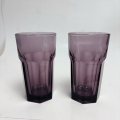 Libbey Set of 2 Paneled Purple Glass Duratuff Gibraltar 8 Oz Tumblers 4.5 inch