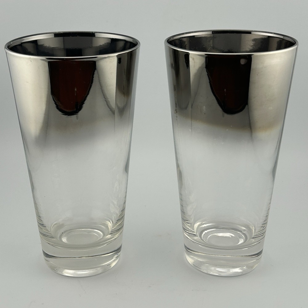 Vintage Mid Century Silver Fade Highball Glasses 5⅝» H Set of 2 Barware