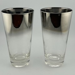 Vintage Mid Century Silver Fade Highball Glasses 5⅝» H Set of 2 Barware