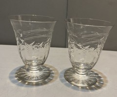 Antique Baccarat Michelangelo Etched Crystal Glasses Pair Signed France