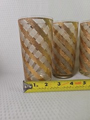 Mid-Century Gold and Frosted Swirl Glasses Set of 4 Barware High Ball Glasses