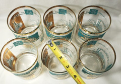 Steamboat Southern Comfort Double Old Fashion 22 Karat Gold an Aqua Set of 6