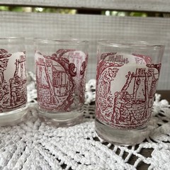 Vtg Royal China Memory Lane 4 Glasses Juice Tumblers 3 1/2″ Acorns Farmhouse Red