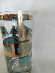 VINTAGE SAN FRANCISCO CALIFORNIA AQUA & GOLD SOUVENIR CLEAR GLASS TUMBLER CHINAT