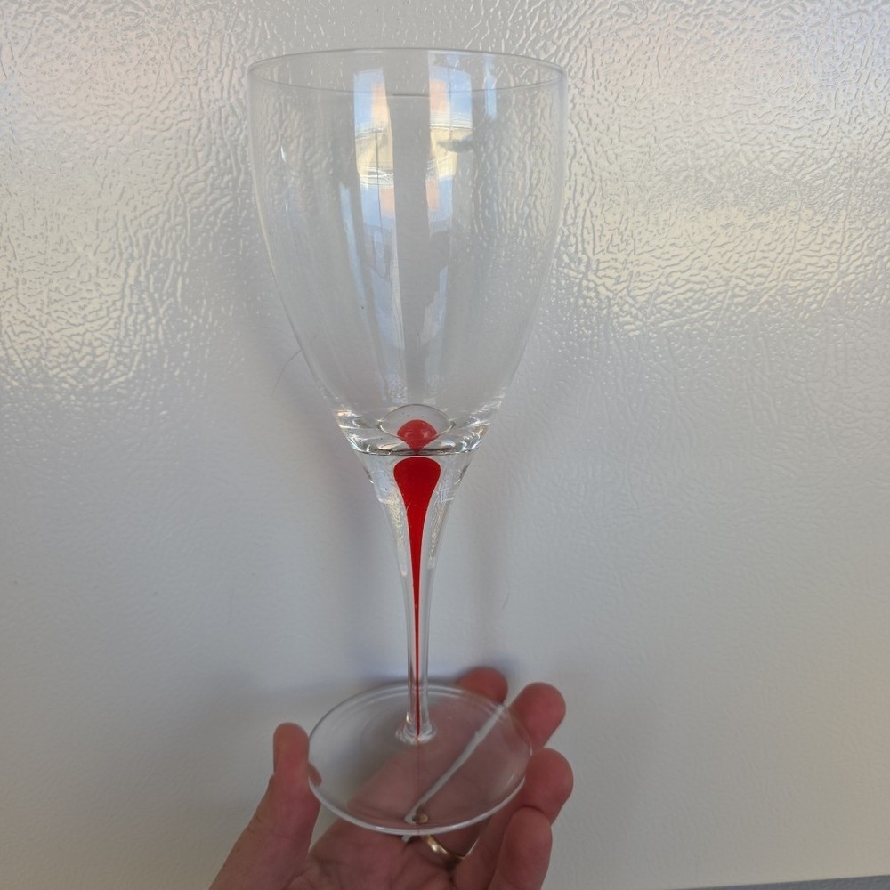 Pier 1 Ruby Red Tear Drop Filament Stem Wine Glass 8.5″